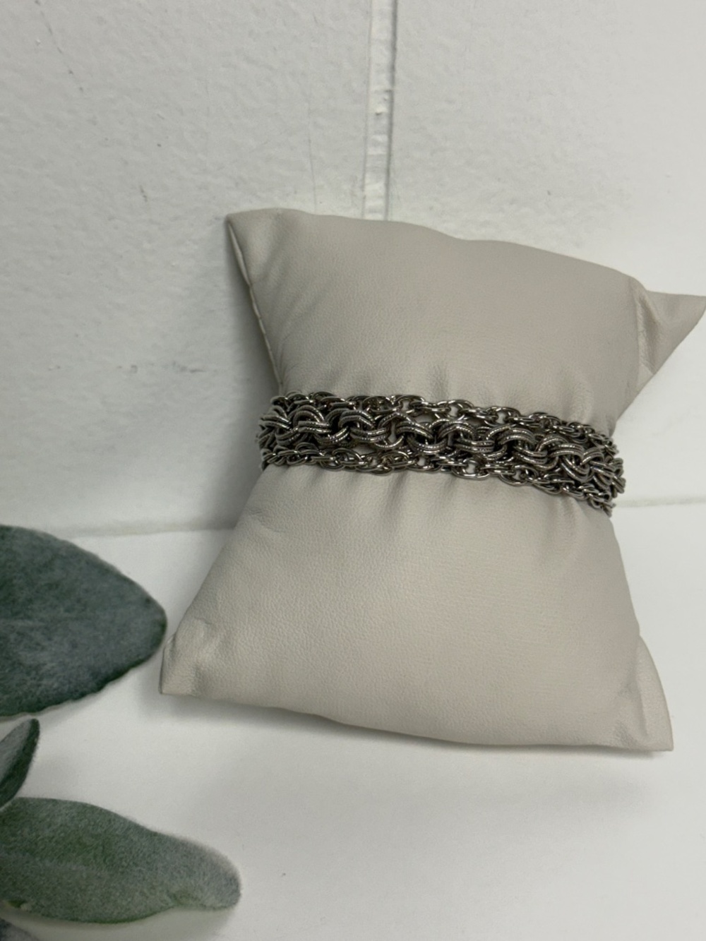 Vintage Signed Mid Century Goldette N.Y. Three Strand Silvertone Chain Bracelet